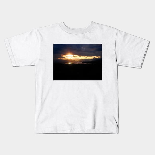 Sunset landscape photography,  lake and mountain on cloudy sky Kids T-Shirt by marghe41